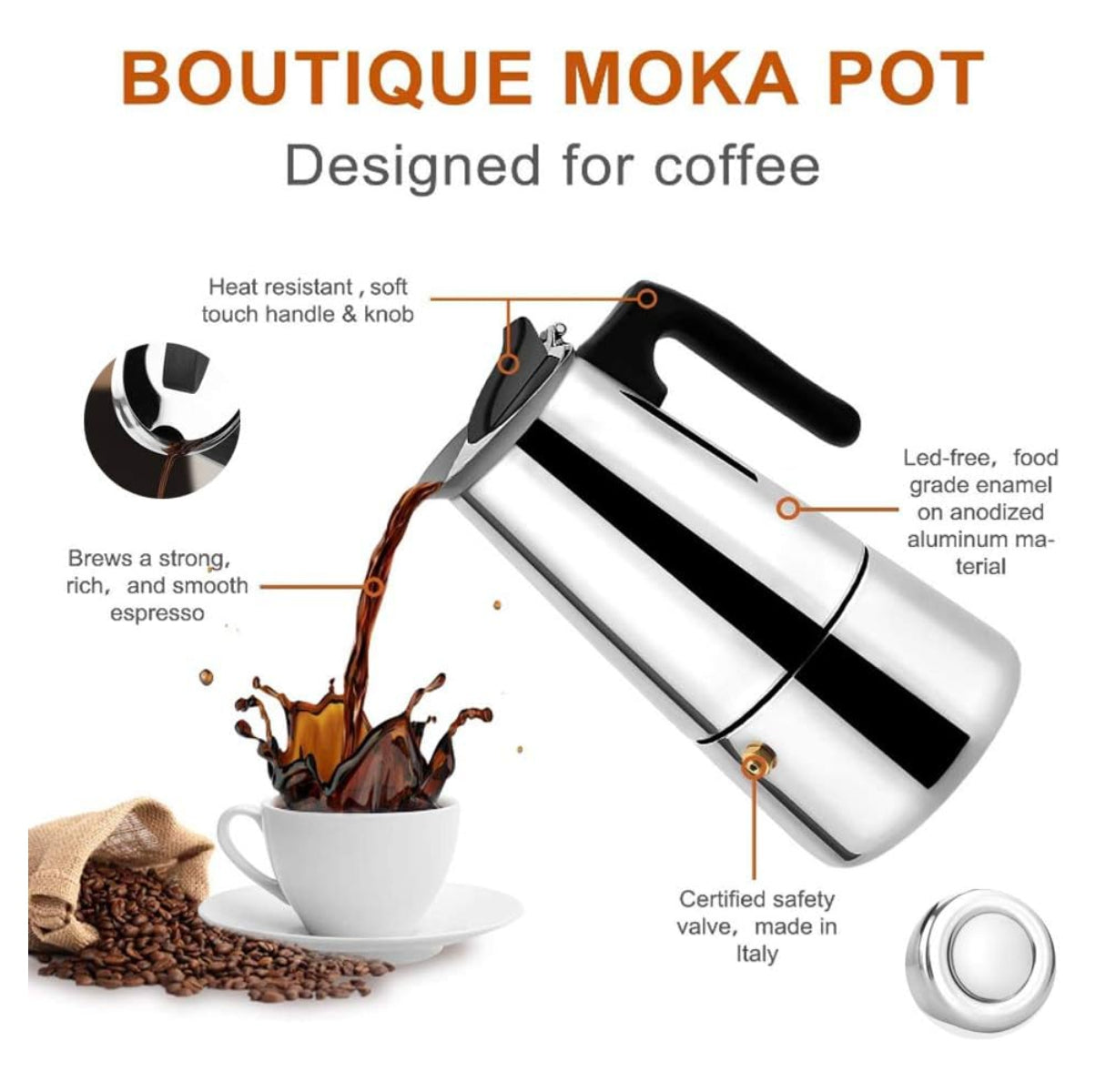 Cafetera Italiana de Acero Inoxidable – Espresso Clásico para Cocina o Inducción