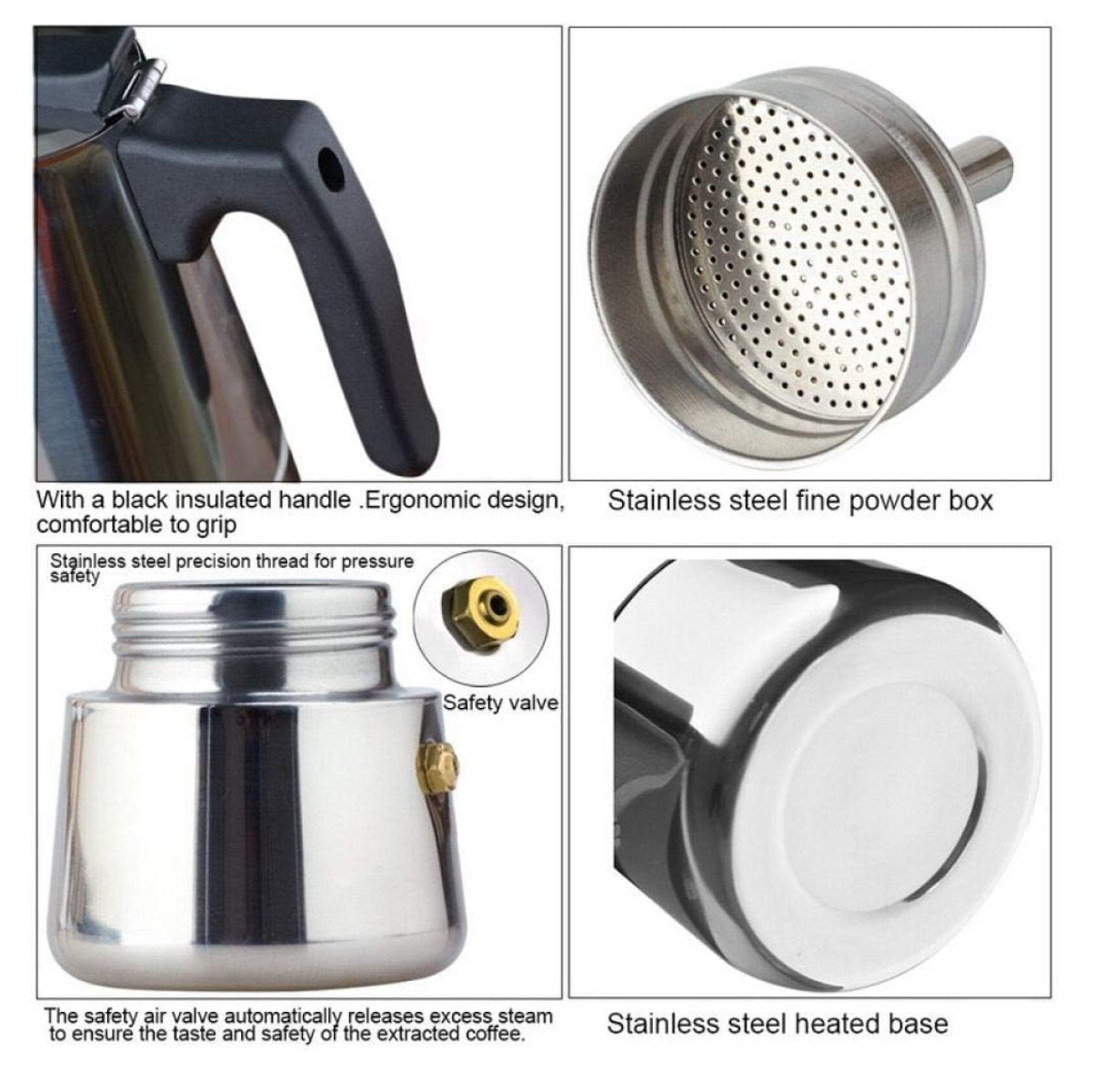 Cafetera Italiana de Acero Inoxidable – Espresso Clásico para Cocina o Inducción