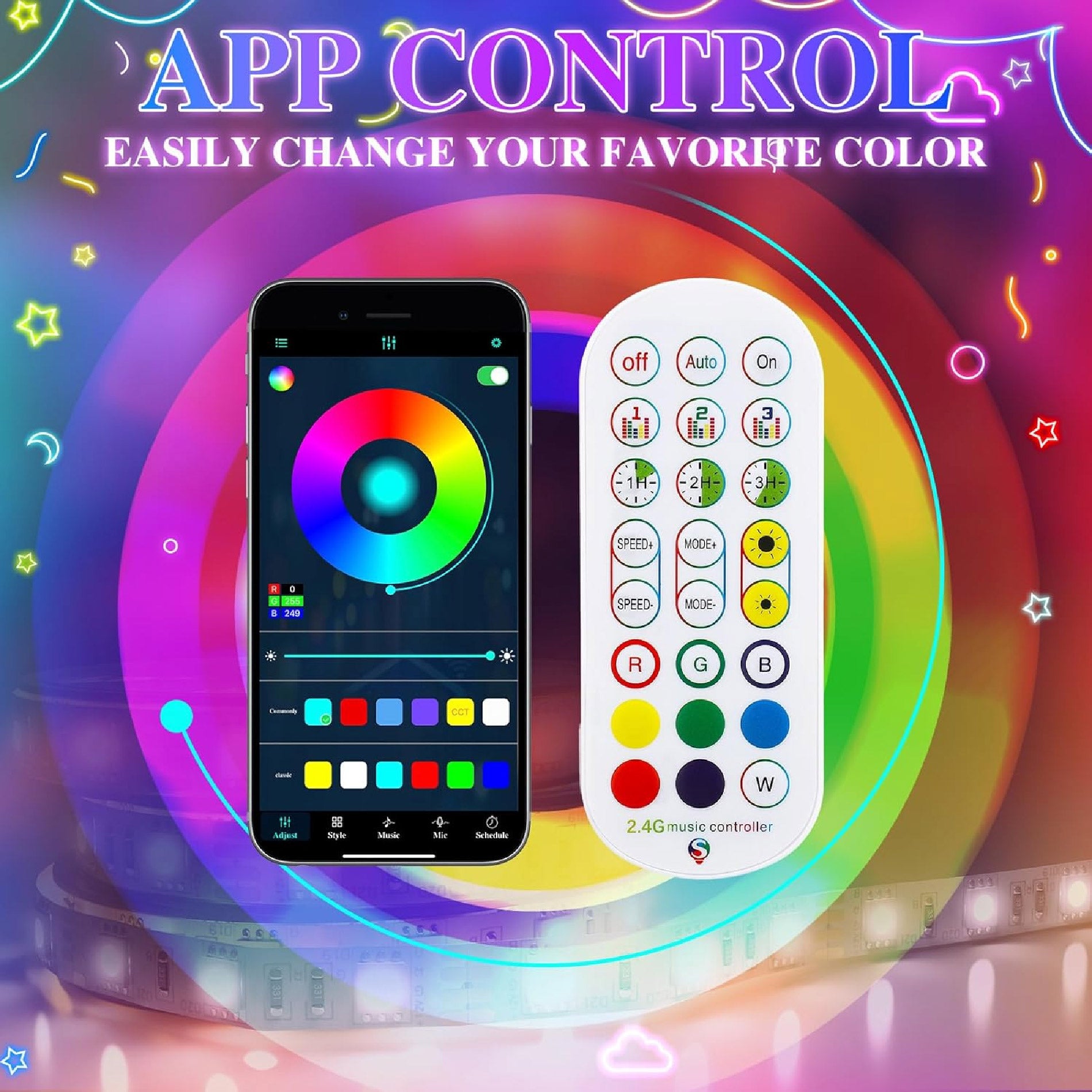 LUZ DE NUBE LED INTELIGENTE DuoCo StripX – 24 pulgadas | App + Música + Voz | La Nube Más Genial de Tu Habitación