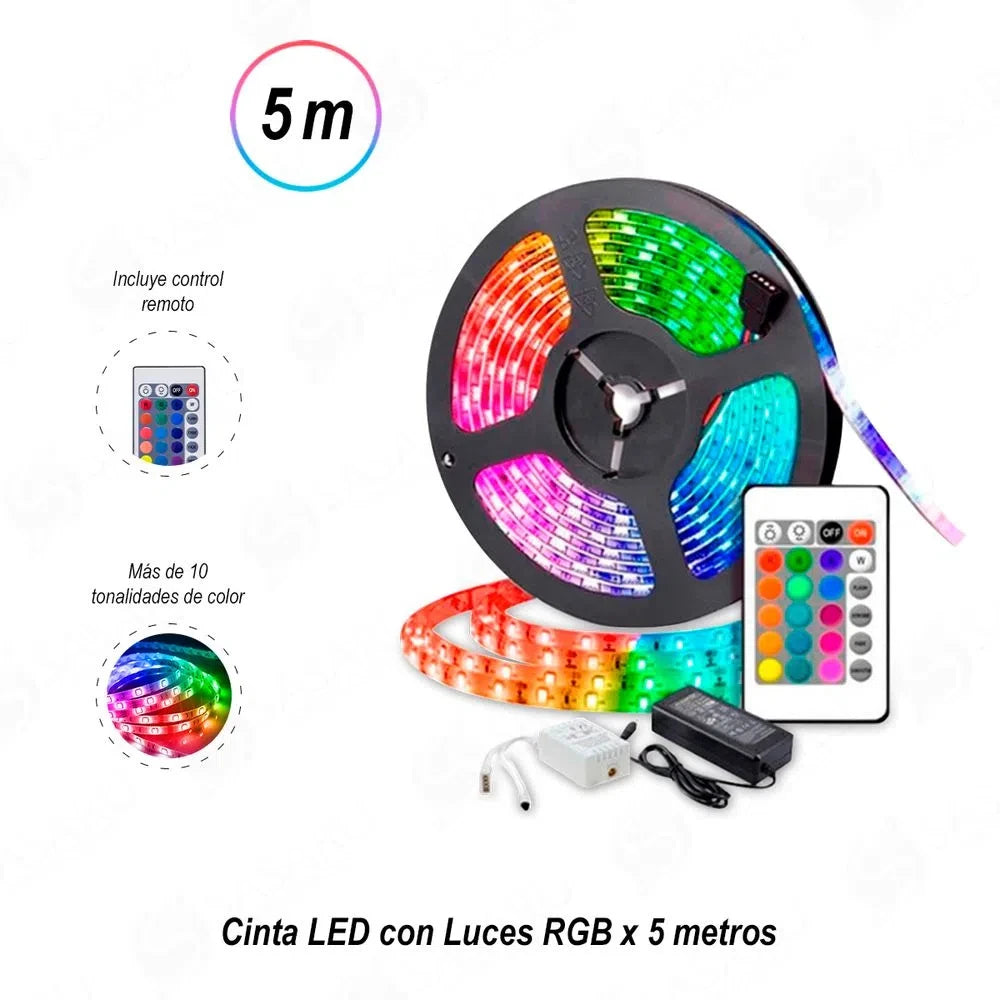 Cinta LED 5 Metros 12V – Luz Decorativa Flexible Autoadhesiva