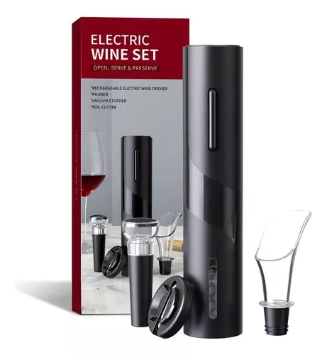 Sacacorchos Eléctrico 4 en 1 | Abridor de Vino + Tapón al Vacío + Vertedor + Cortacápsulas