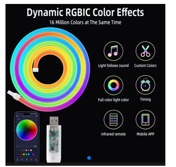 Tira de Neón LED Flexible RGB-IC 5 Metros – Luz Decorativa Inteligente 5V