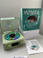 REPRODUCTOR DE VINILO WAVES – Altavoz Bluetooth + Luces RGB + Sonido Oceánico | Diseño Olas Marinas