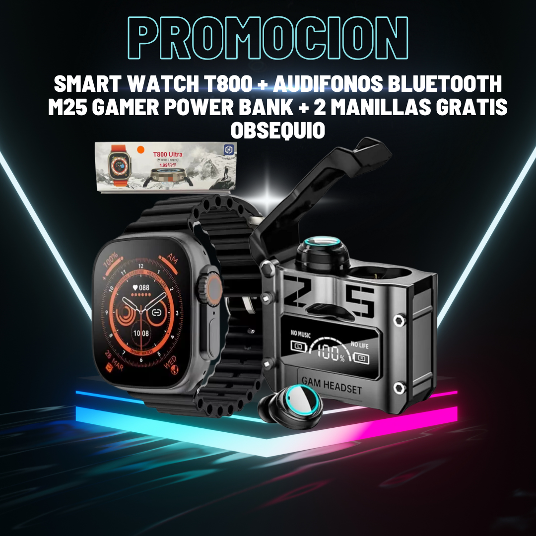 Combo Smart Watch T800 Ultra + Audífonos M25 + Obsequio