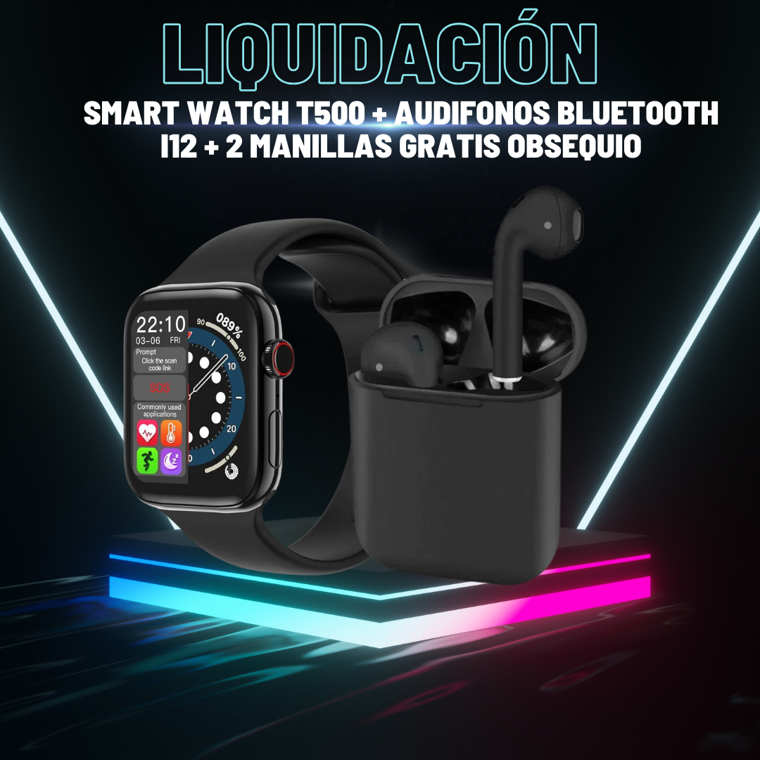 RELOJ INTELIGENTE T500+AUDIFONOS I12