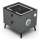 MESA DE NOCHE INTELIGENTE 5 en 1 – Carga Inalámbrica + Huella Dactilar + Bluetooth + Luz LED + Cristal Templado