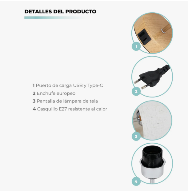 Lámpara de Mesa con Puerto USB Atikus – Estilo, funcionalidad y confort en un solo diseño