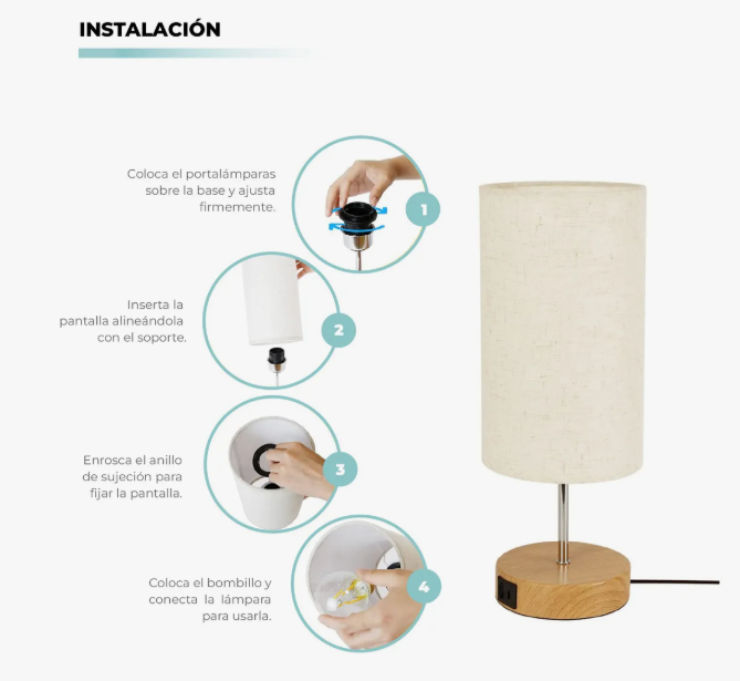 Lámpara de Mesa con Puerto USB Atikus – Estilo, funcionalidad y confort en un solo diseño