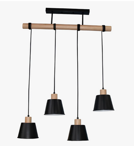Lámpara Colgante 4 Luces E27 Negra Atikus – Iluminación moderna con estilo natural