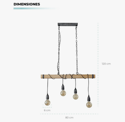 Lámpara Colgante Safiro 4 Luces E27 Atikus – Elegancia nórdica y calidez natural