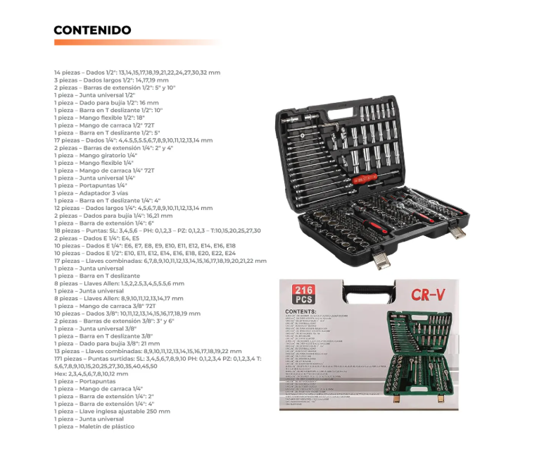 Juego de Herramientas Profesional 216 Piezas – Completo y de Alta Precisión