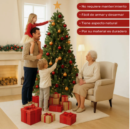 Árbol de Navidad Verde Tipo Pino 2.4 m | 1200 Ramas | Jardimex