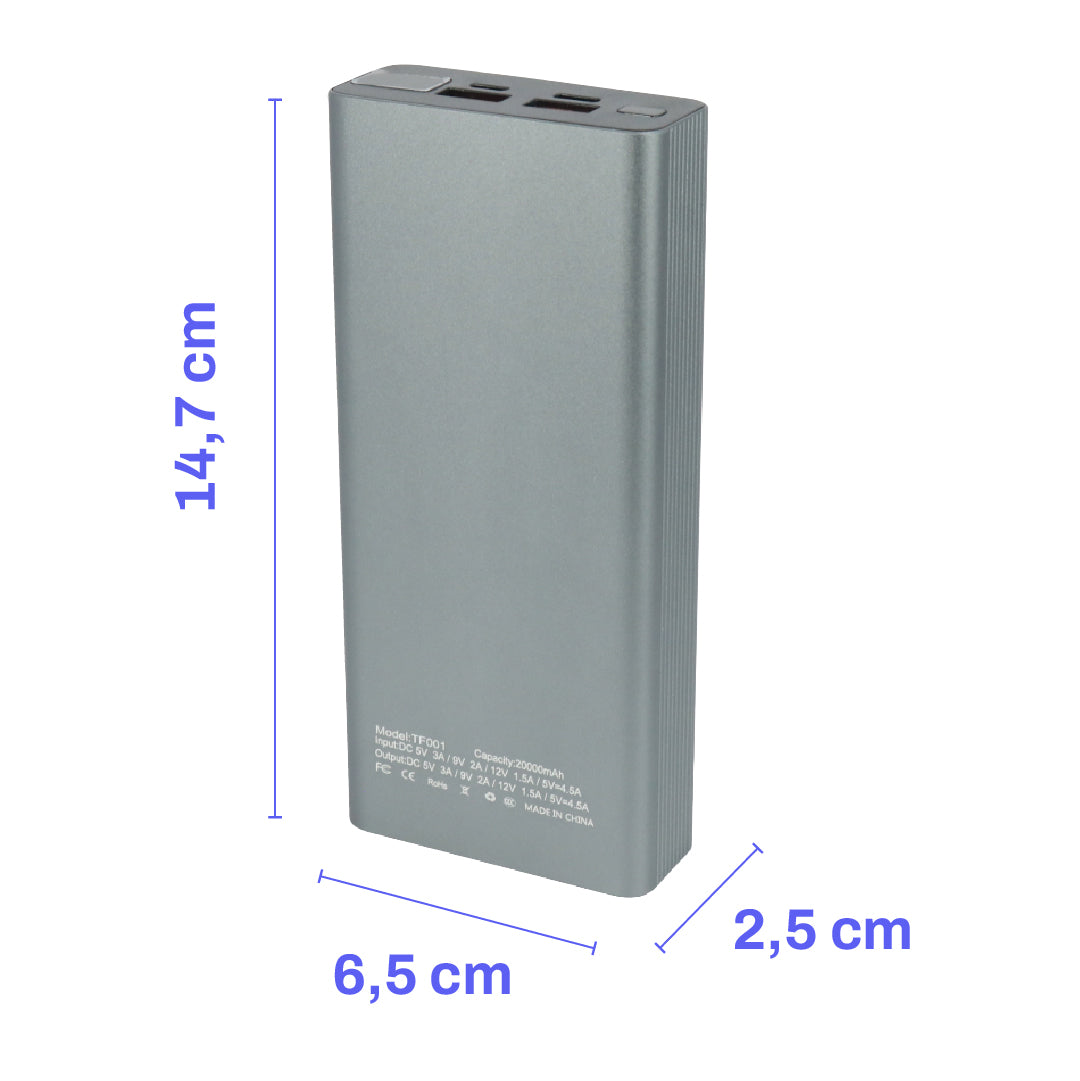 POWER BANK 20.000 mAh PREMIUM – Aleación de Zinc y Aluminio