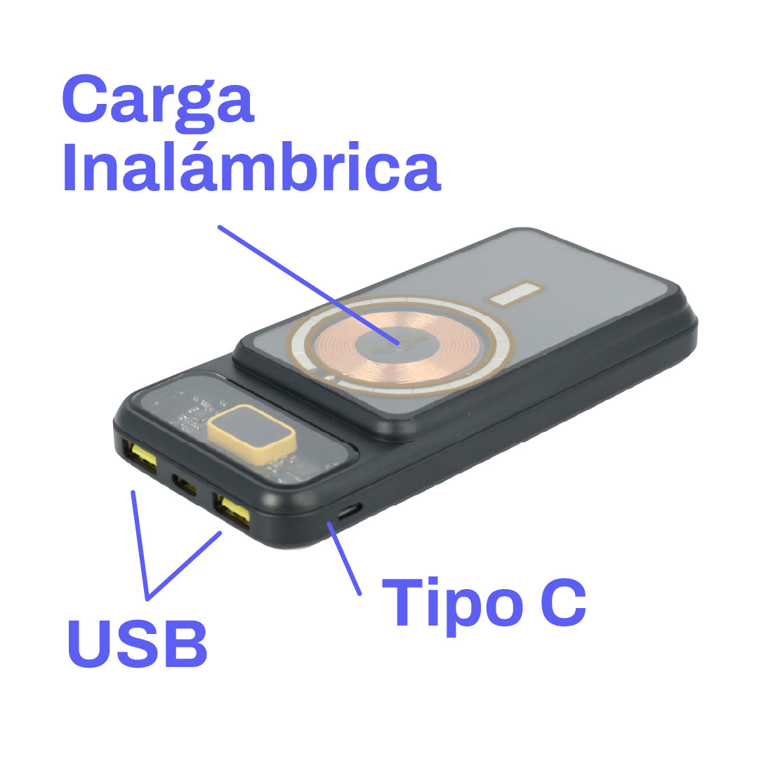 Power Bank 10.000 mAh con Carga Inalámbrica – Práctico, Rápido y Siempre Contigo