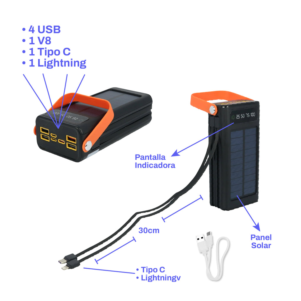 PowerBank de 30.000 mAh solar y con linterna TF007