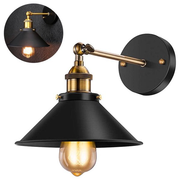 LAMPARA DE APLIQUE DE PARED VINTAGE CÓNICO CON BOMBILLO - Luz Ambiente Rústica con Estilo Industrial