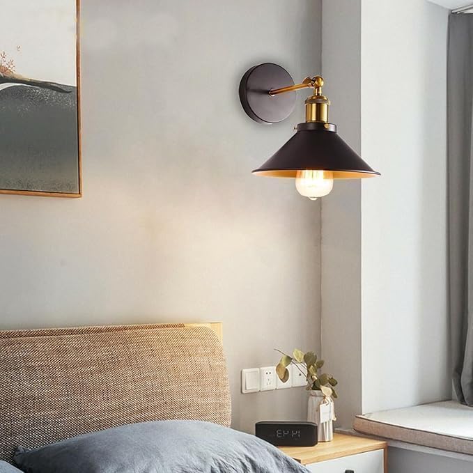 LAMPARA DE APLIQUE DE PARED VINTAGE CÓNICO CON BOMBILLO - Luz Ambiente Rústica con Estilo Industrial