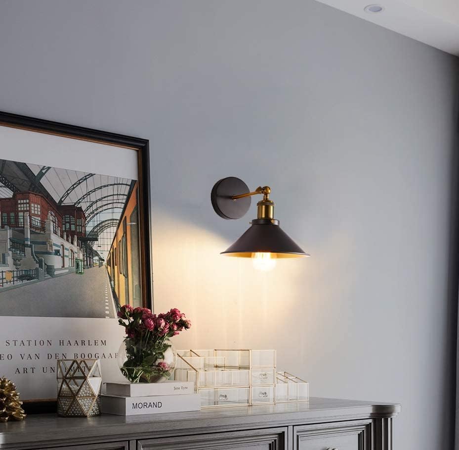LAMPARA DE APLIQUE DE PARED VINTAGE CÓNICO CON BOMBILLO - Luz Ambiente Rústica con Estilo Industrial