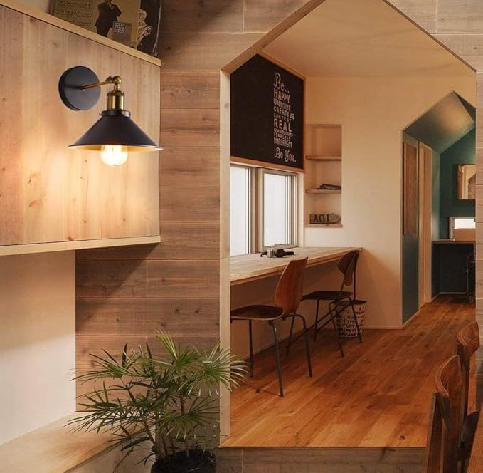 LAMPARA DE APLIQUE DE PARED VINTAGE CÓNICO CON BOMBILLO - Luz Ambiente Rústica con Estilo Industrial