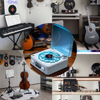 REPRODUCTOR DE VINILO WAVES – Altavoz Bluetooth + Luces RGB + Sonido Oceánico | Diseño Olas Marinas