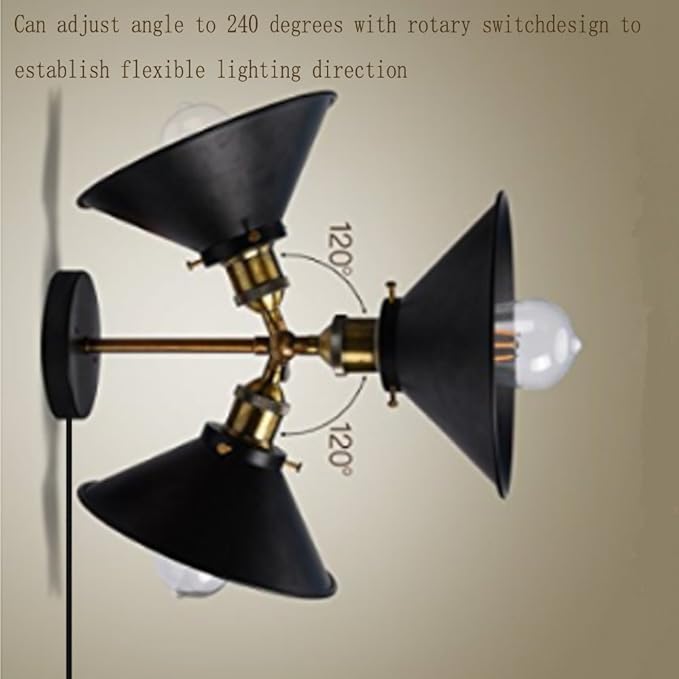 LAMPARA DE APLIQUE DE PARED VINTAGE CÓNICO CON BOMBILLO - Luz Ambiente Rústica con Estilo Industrial