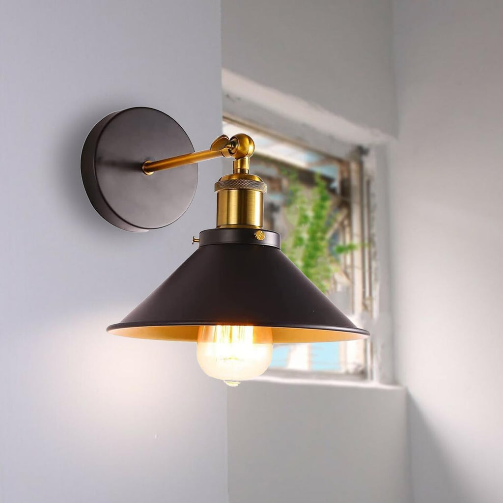 LAMPARA DE APLIQUE DE PARED VINTAGE CÓNICO CON BOMBILLO - Luz Ambiente Rústica con Estilo Industrial