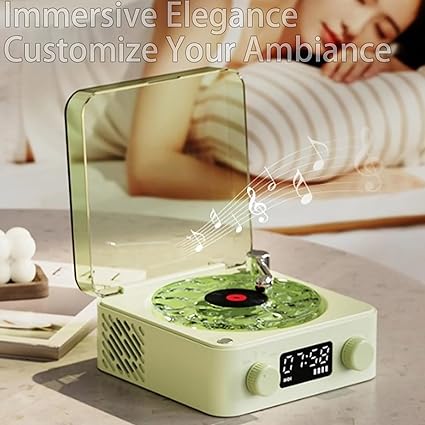 REPRODUCTOR DE VINILO WAVES – Altavoz Bluetooth + Luces RGB + Sonido Oceánico | Diseño Olas Marinas