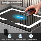MESA DE NOCHE INTELIGENTE 5 en 1 – Carga Inalámbrica + Huella Dactilar + Bluetooth + Luz LED + Cristal Templado