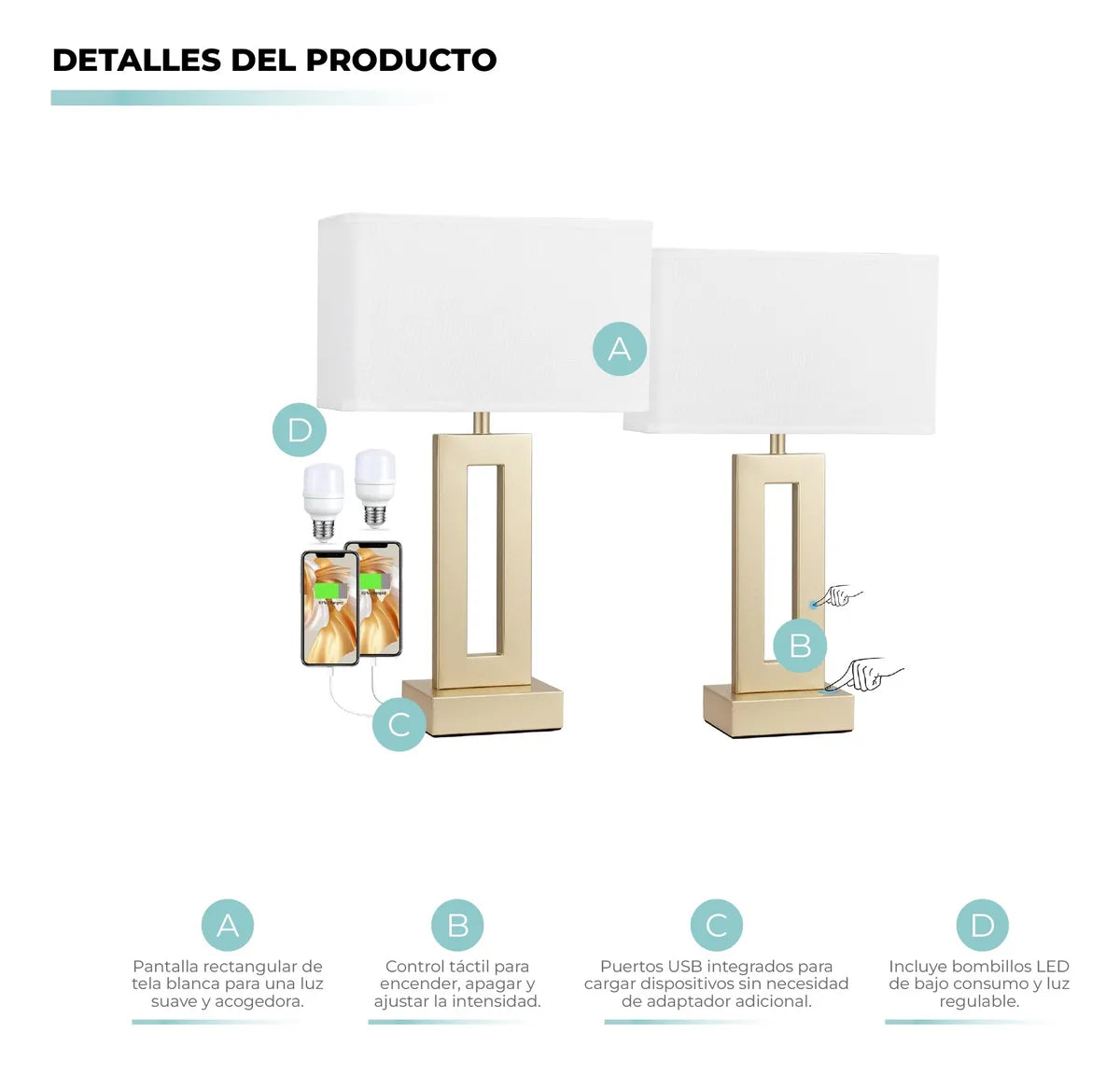 X2 Lámparas de Mesa Doradas Inteligentes Atikus Golden – Elegancia y tecnología en perfecta armonía