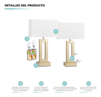 X2 Lámparas de Mesa Doradas Inteligentes Atikus Golden – Elegancia y tecnología en perfecta armonía