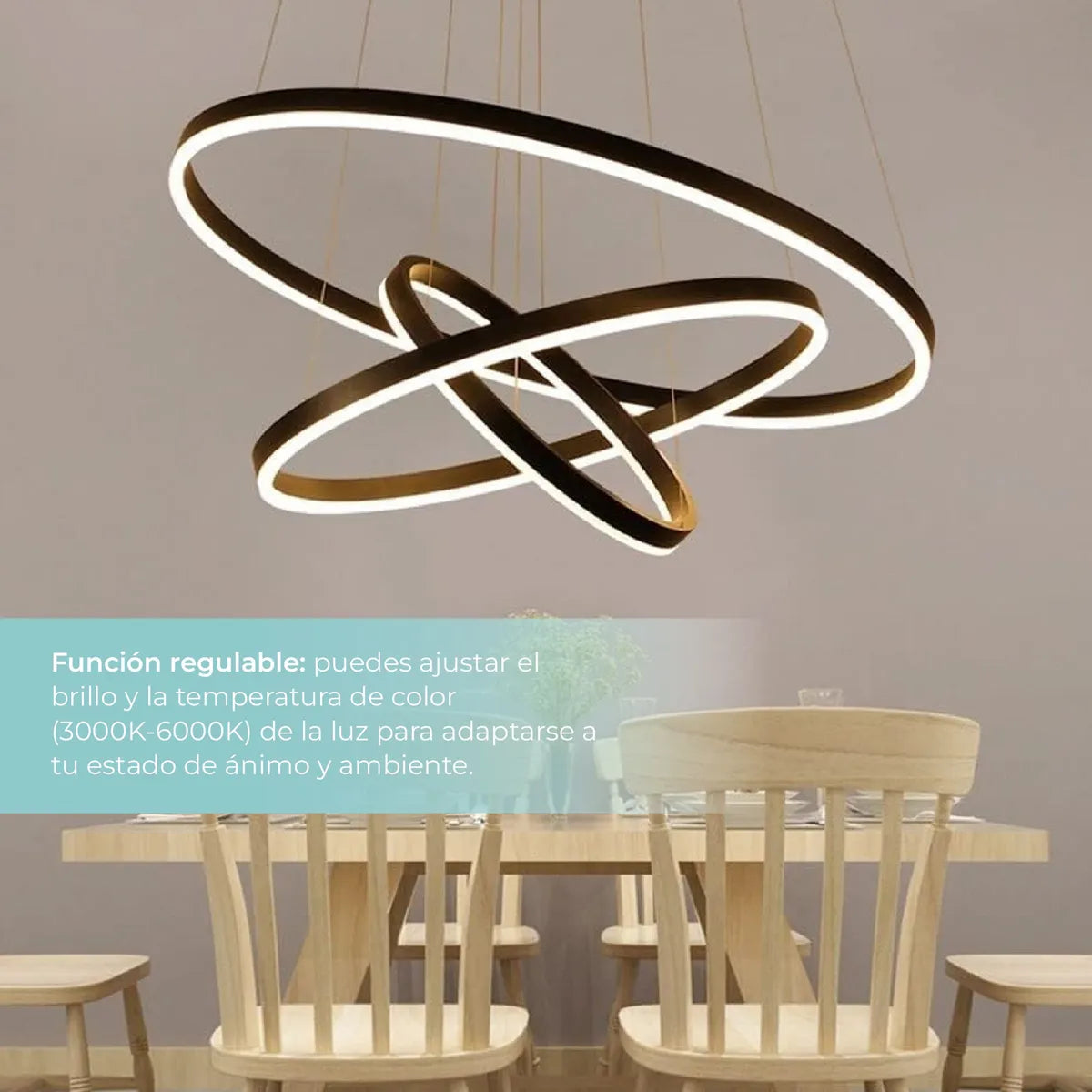 Lámpara de Techo Colgante 3 Anillos Negra Atikus – Iluminación moderna y sofisticada para tu hogar