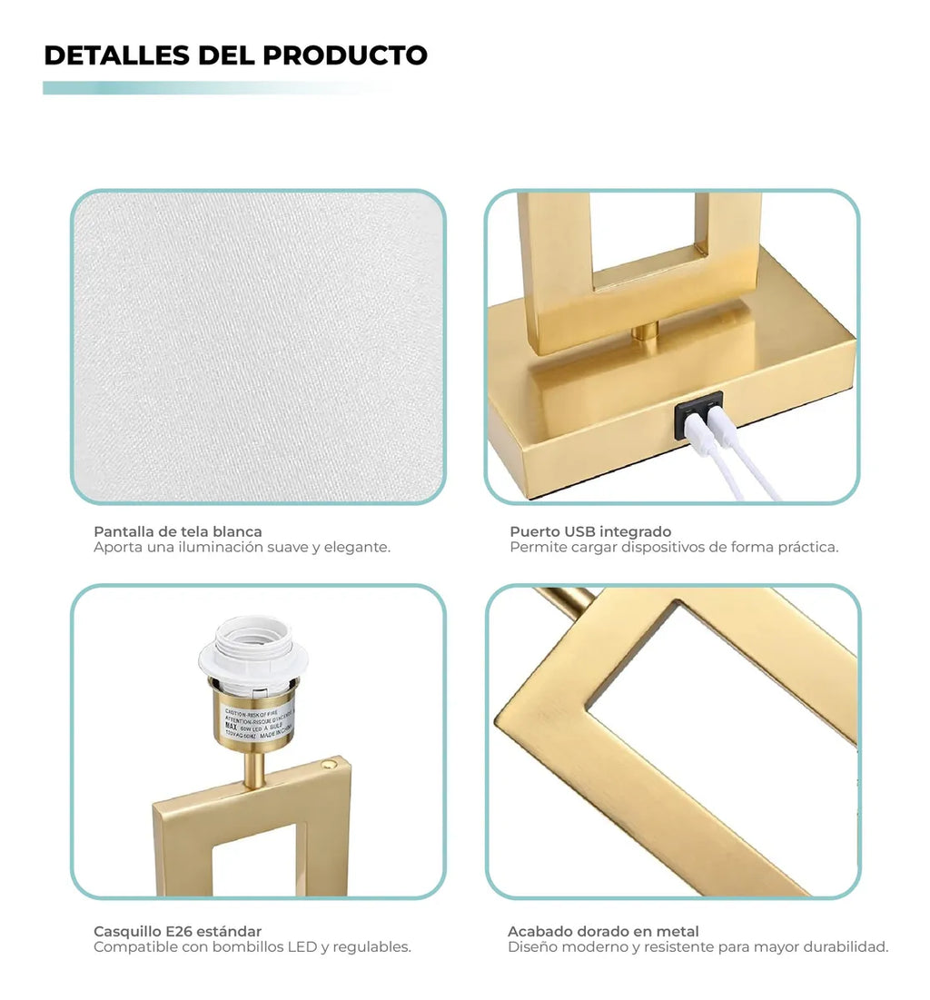 X2 Lámparas de Mesa Doradas Inteligentes Atikus Golden – Elegancia y tecnología en perfecta armonía