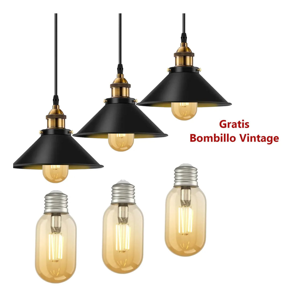 3 Lamparas Vintage Retro Decoración - Edición Premium (25cm) - Incluye Bombillos + Garantía 90 días