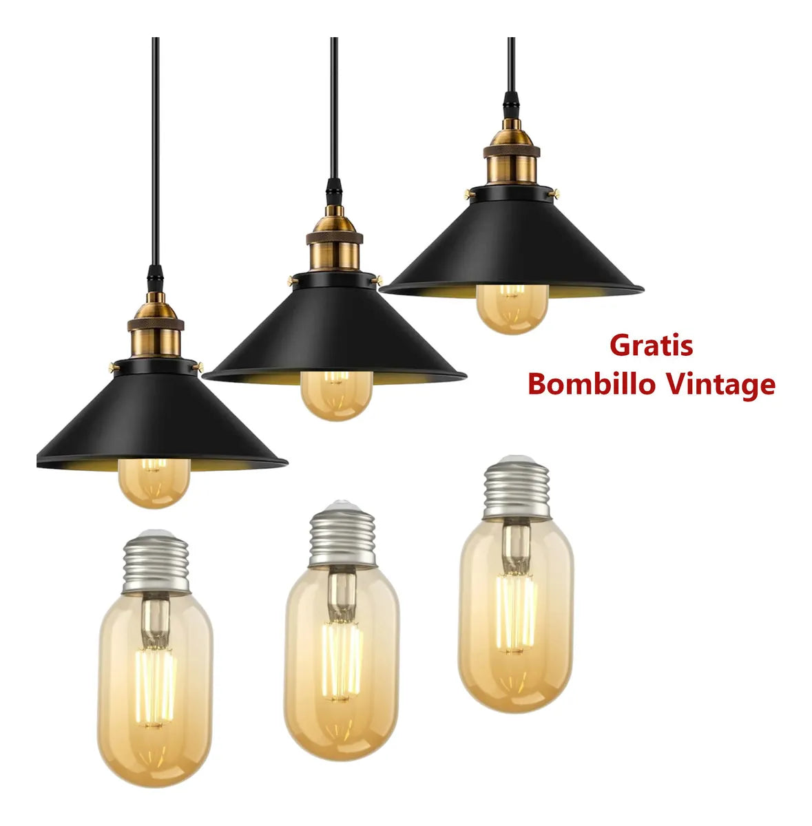 3 Lamparas Vintage Retro Decoración - Edición Premium (25cm) - Incluye Bombillos + Garantía 90 días