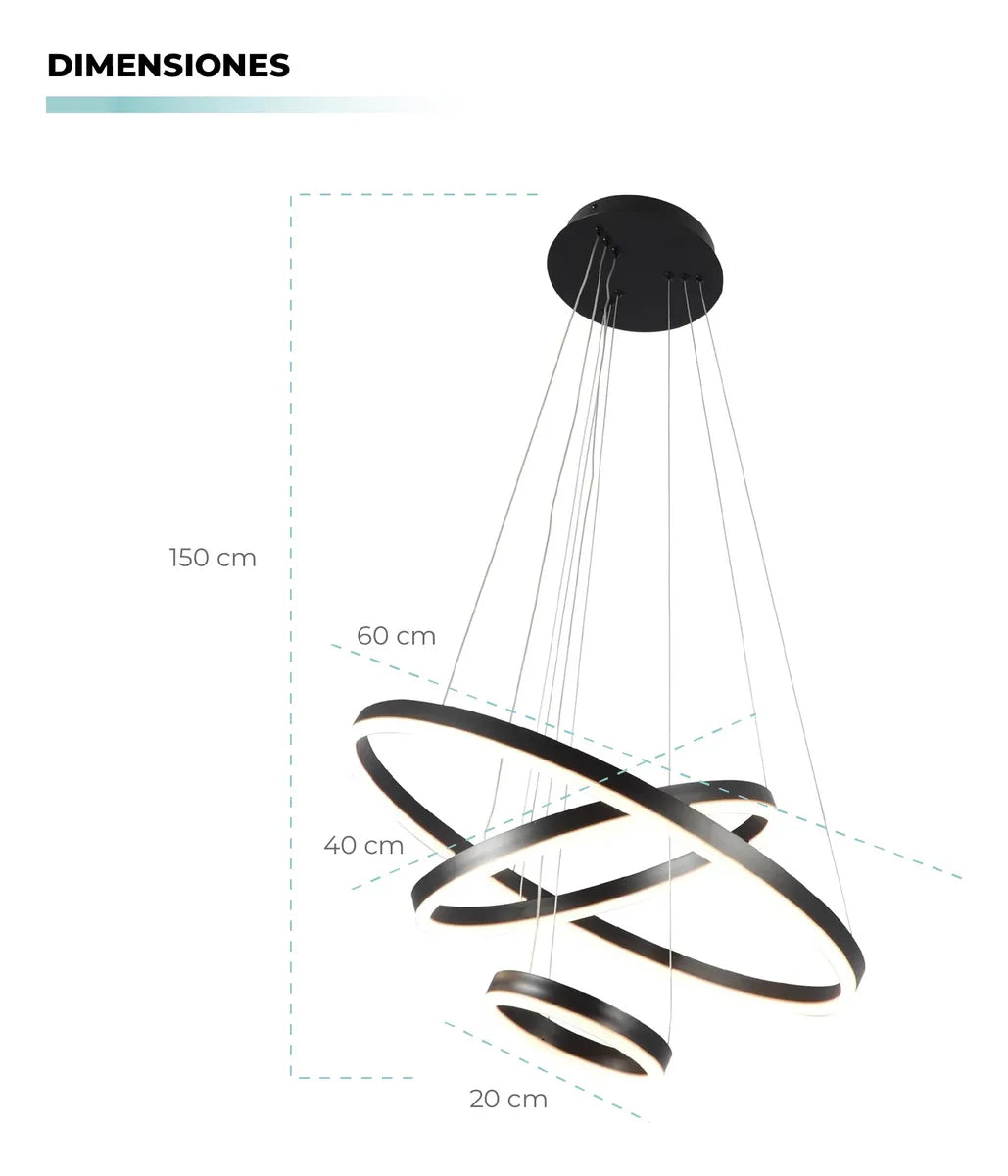 Lámpara de Techo Colgante 3 Anillos Negra Atikus – Iluminación moderna y sofisticada para tu hogar
