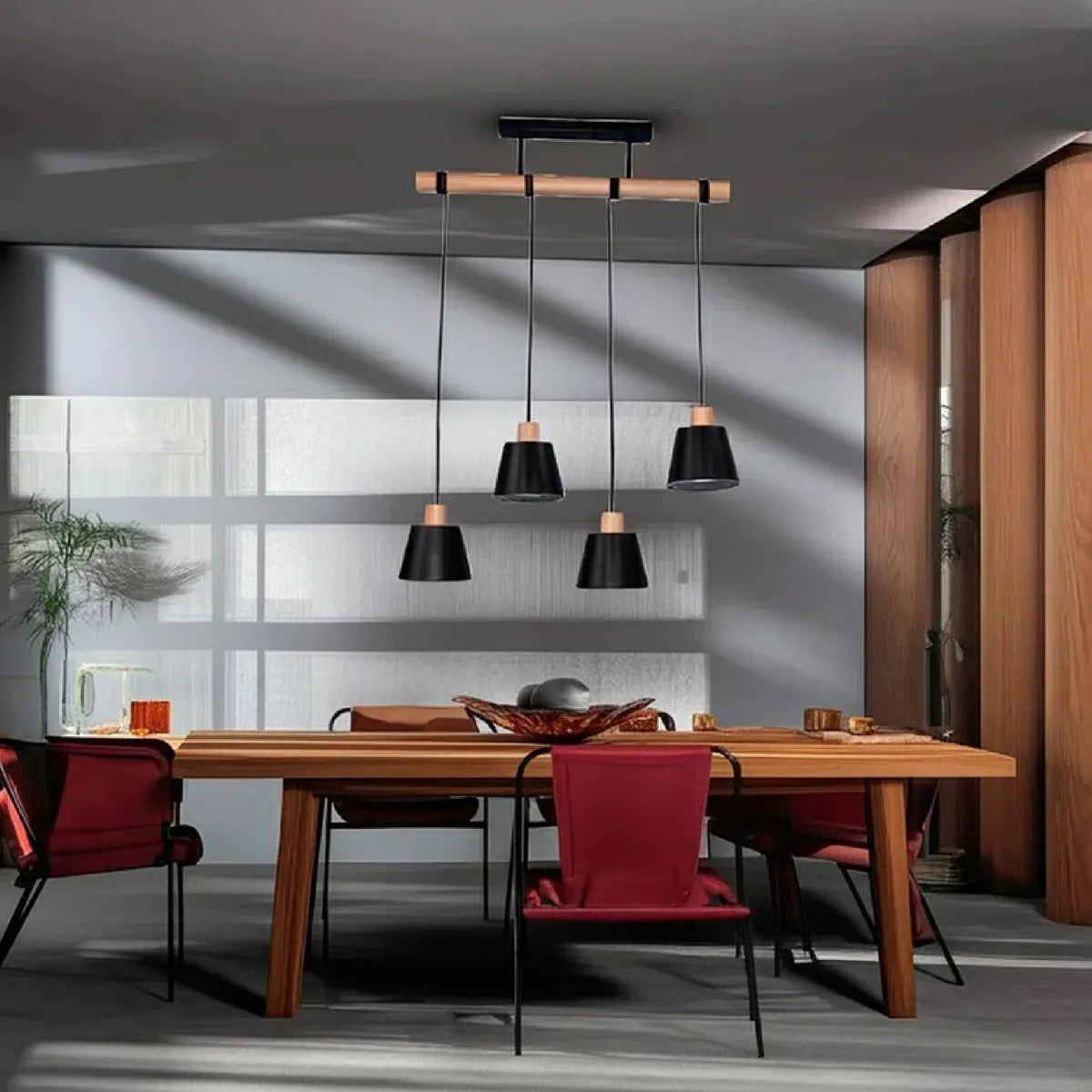 Lámpara Colgante 4 Luces E27 Negra Atikus – Iluminación moderna con estilo natural