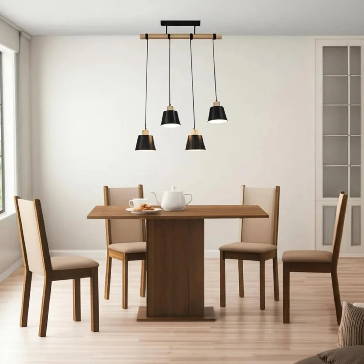 Lámpara Colgante 4 Luces E27 Negra Atikus – Iluminación moderna con estilo natural