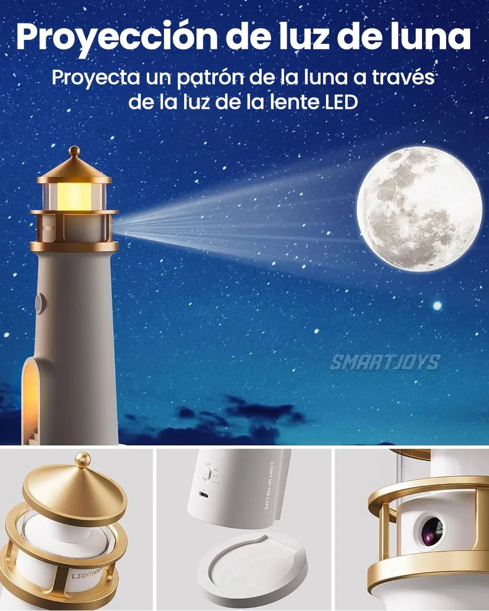 Proyector Lunar HD con Altavoz Bluetooth y Luz Ambiental Inteligente – Diseño Faro Premium