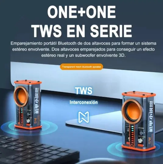 ALTAVOZ PARLANTE INALÁMBRICO TRANSPARENTE K07 – Bluetooth 5.0 + Luces Sincronizadas + Micrófono + Diseño Único