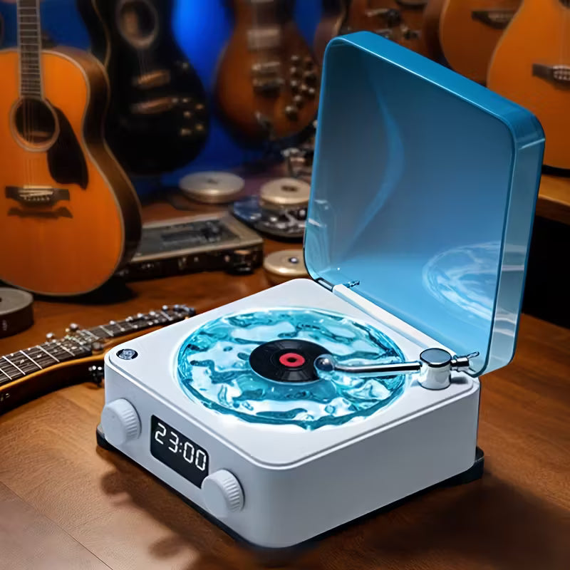 REPRODUCTOR DE VINILO WAVES – Altavoz Bluetooth + Luces RGB + Sonido Oceánico | Diseño Olas Marinas