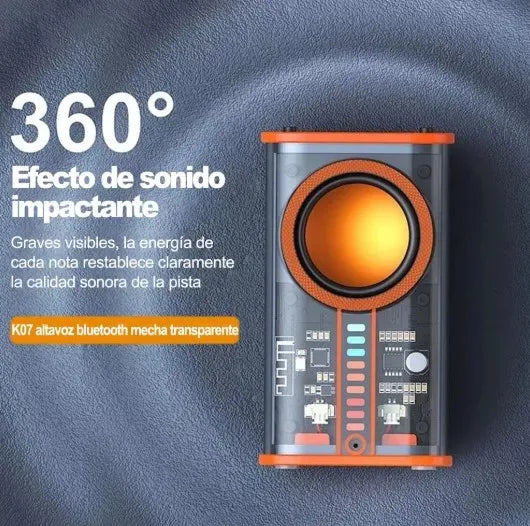 ALTAVOZ PARLANTE INALÁMBRICO TRANSPARENTE K07 – Bluetooth 5.0 + Luces Sincronizadas + Micrófono + Diseño Único